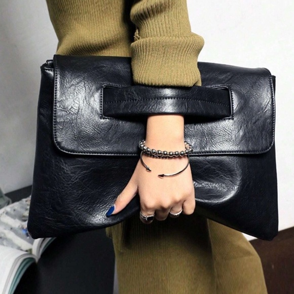 Luxe Vegan Leather Clutch Shoulder Crossbody Bag - Picture 3 of 10